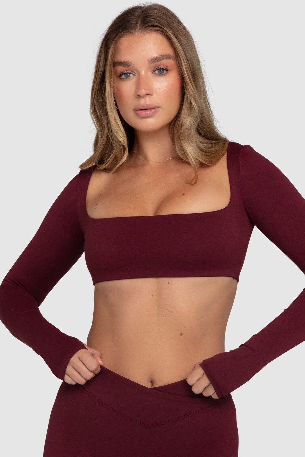 Aura Box-Cut Cropped Long Sleeve - Dark Cherry
