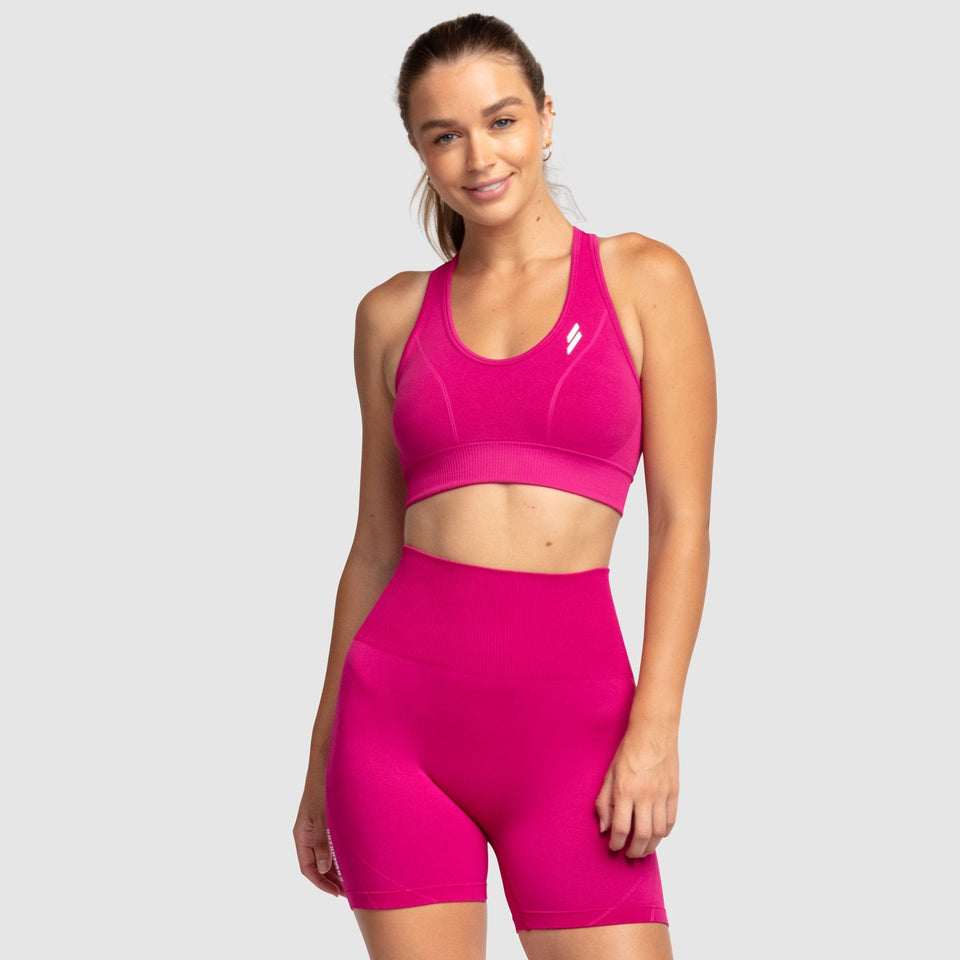Bright pink high-waist leggings  A stand-out color - wild peach clothing