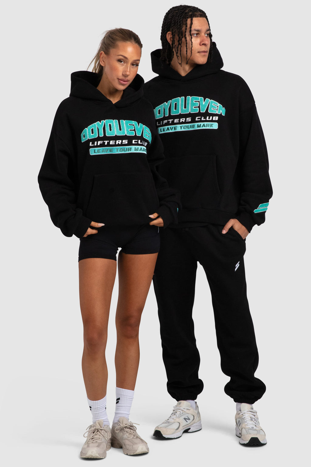 Oversized Heavyweight Lifters Club Hoodie - Black/Teal