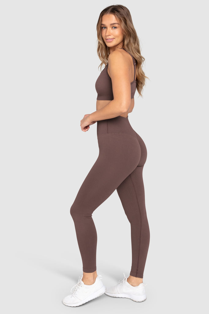 On the Run - Cocoa Brown High Waist Seamless Leggings w/Ribbed Detail –  Fate & Co.